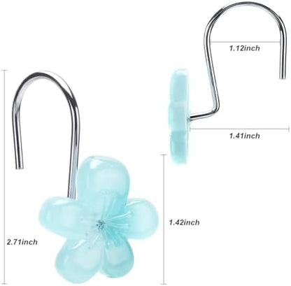 Flower Themed Shower Curtain Hooks, Glow in The Dark Bathroom Decor for Kids, Unique & Simple Look Decorative Shower Curtain Hangers, Cool Blue