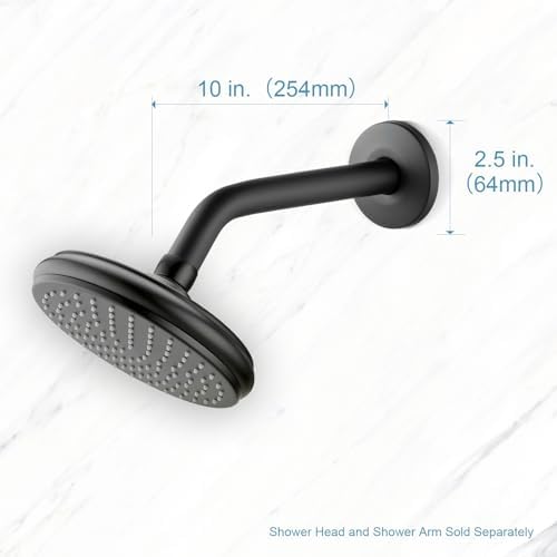 OFFO Shower Arm with Flange, 10 in Wall Mount Replacement Angle Shower Head Arm Wall-Mounted For Fixed Shower Head & Handheld Showerhead, Matte Black