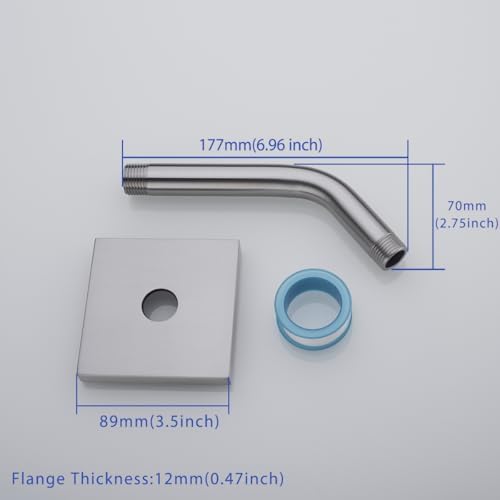 6-Inches Wall Mounted Shower Pipe Arm Extension for Fixed Shower Head, Shower Arm with Flange, Made of 304 Stainless Steel Shower Extension Extender Pipe, Never Rust Brushed Nickel,SW-91018-6BN-SQ.