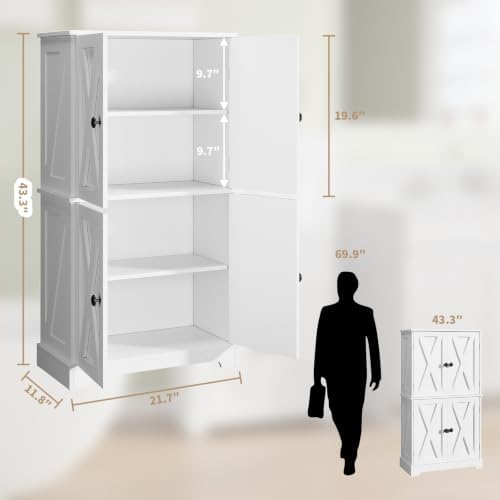 SMORBOOS Bathroom Storage Cabinet, 4-Door Freestanding Floor Cabinet