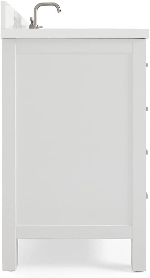 ARIEL Cambridge 42-inch Bathroom Vanity with Sink,Solid Wood, 1.5-inch Pure White Quartz Countertop & Backsplash, Single Oval Porcelain Sink, 2 Soft Closing Doors, 9 Dovetail Drawers, White