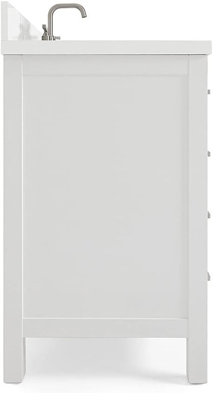 ARIEL Cambridge 42-inch Bathroom Vanity with Sink,Solid Wood, 1.5-inch Pure White Quartz Countertop & Backsplash, Single Oval Porcelain Sink, 2 Soft Closing Doors, 9 Dovetail Drawers, White