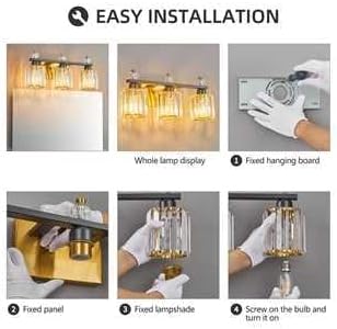 Bathroom Vanity Lights 3-Light Sand Black Gold Modern Crystal Vanity Light Fixtures Over Mirror Crystal Bathroom Vanity Lighting Fixtures