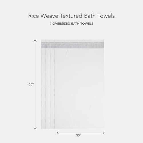 Texere 100% Organic Cotton Rice Weave Jacquard 700 GSM Luxury Bath Towel Sets - 4 Large Bath Towels (Rice Weave, BRT Wht w/Blk, 4 Bath Towels)