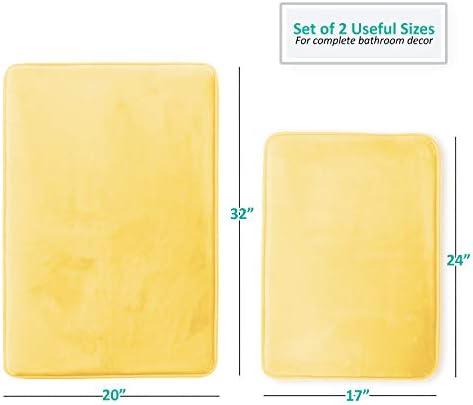 Clara Clark 2 Piece Bathroom Rugs Bath Mat Set, Velvet Memory Foam Bath Mats for Bathroom - Non-Slip, PVC Backing Bath Rugs, Washable - Dries Quickly, Yellow