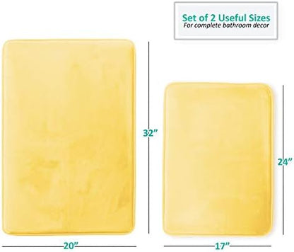 Clara Clark 2 Piece Bathroom Rugs Bath Mat Set, Velvet Memory Foam Bath Mats for Bathroom - Non-Slip, PVC Backing Bath Rugs, Washable - Dries Quickly, Yellow