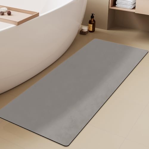 TYUU Thin Bath Mat Runner, Bathroom Rugs Non Slip Washable 17x59 Light Grey
