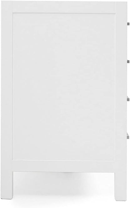 ARIEL Cambridge 42-inch Bathroom Vanity Base Cabinet,Solid Wood, 2 Soft Closing Doors, 5 Dovetail Drawers, White