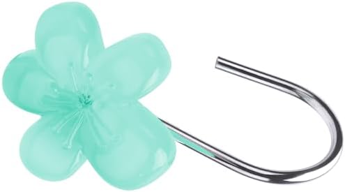 Cute Flower Shower Curtain Hooks, Glow in The Dark, Pretty Floral Themed Elegant Bathroom Decor, Teal