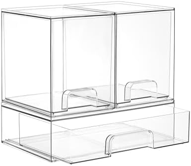 Vtopmart Clear Stackable Storage Drawers Set of 3, Plastic Organizer Bins
