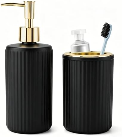 Black Glass Bathroom Accessories Set, Soap Dispenser and Toothbrush Holder