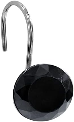 Crystal Diamond Round Shower Curtain Hooks Rings for Bathroom,Black,12PCS