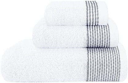Belizzi Home Ultra Soft 3 Pack Cotton Towel Set, Contains a Bath Towel 28x55 inch, a Hand Towel 16x24 inch & a Wash Coth 12x12 inch, Ideal Everyday use, Compact & Lightweight - White