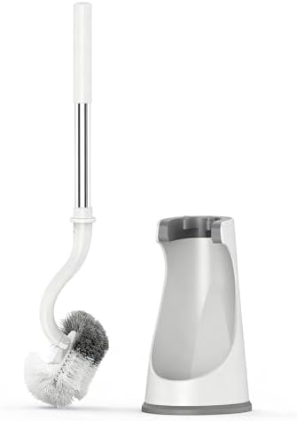 Lefree Toilet Brush and Holder Set, Bathroom Cleaner Brush Set, Curved Design, Non-Slip Handle Toilet Bowl Brush with Curved Bristle for Dead Corner Clean, RV Bathroom Accessories Toilet Scrubber
