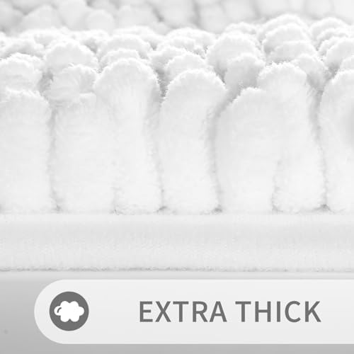 Yimobra Toilet Rugs U Shaped Washable 24 x 20, Non Slip and Super Absorbent Toilet Mat, Quick Dry, Ultra Luxury Microfiber Chenille Plush Fluffy Contour Bath Rugs for Toilet Base, White