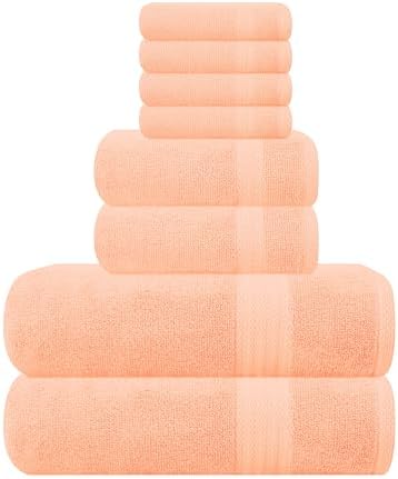 GLAMBURG Ultra Soft 8-Piece Towel Set - 100% Pure Ringspun Cotton, Contains 2 Oversized Bath Towels 27x54, 2 Hand Towels 16x28, 4 Wash Cloths 13x13 - Ideal for Everyday use, Hotel & Spa - Peach
