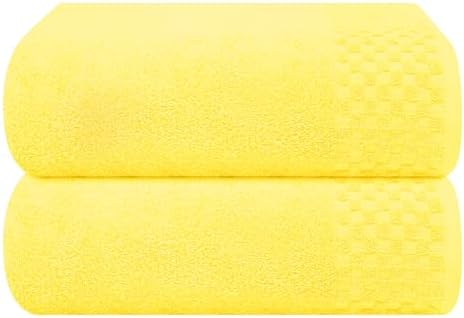 MyOwn Ultra Soft 2 Pack Oversized Bath Towel Set 28x55 inch, Cotton Large Bath Towels, Highly Absorbant Compact Quickdry & Lightweight Towel, Ideal for Gym Travel Camp Pool - Lime Yellow