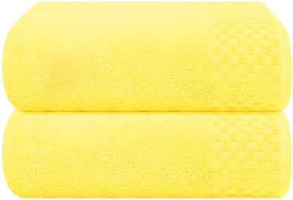 MyOwn Ultra Soft 2 Pack Oversized Bath Towel Set 28x55 inch, Cotton Large Bath Towels, Highly Absorbant Compact Quickdry & Lightweight Towel, Ideal for Gym Travel Camp Pool - Lime Yellow