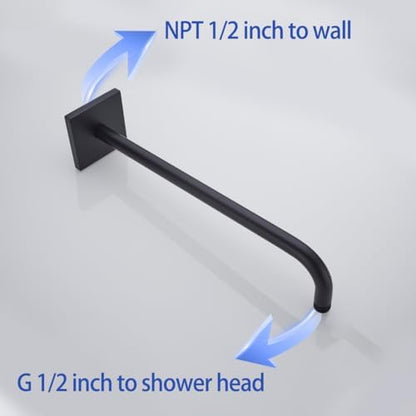16 Inch Shower Head Extension Arm Wall Mounted Rainfall Extend Pipe Tube Stainless Steel Bathroom Accessories Matte Black,SW-91018-16MB-SQ.