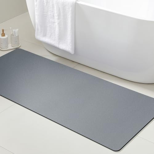ACCUMTEK Non Slip Bath Mat, Thin Bathroom Rugs Fit Under Door, Quick Dry Bath Mats, Machine Washable Bath Rugs for Bathroom, Bathtub & Kitchen, Bathtub & Kitchen, Grey/Solid/59 x20