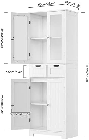 HORSTORS 67" H Bathroom Storage Cabinet, White Linen Cabinet with Drawers