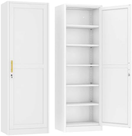 Ckzbx Metal Locker Tall Narrow Storage Cabinet, 67" H Locking Tool File Cabinets Snack Locker Organizer for School Classroom,Bedroom,Gym Home Office,Entryway and Hallway (20" W 1Door White)