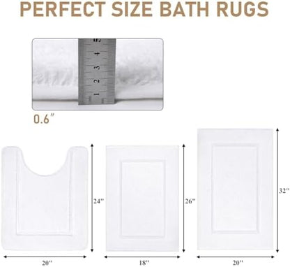 Pauwer 3 Piece Bathroom Rug Set, Non Slip Washable Bath Mat, White