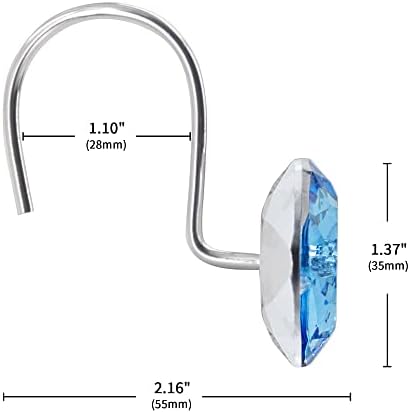 Blue Diamond Crystal Bling Shower Curtain Hooks Rings for Bathroom,12PCS