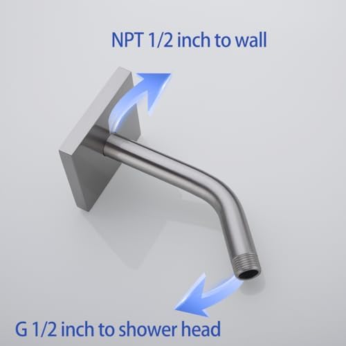 6-Inches Wall Mounted Shower Pipe Arm Extension for Fixed Shower Head, Shower Arm with Flange, Made of 304 Stainless Steel Shower Extension Extender Pipe, Never Rust Brushed Nickel,SW-91018-6BN-SQ.