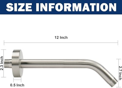 NearMoon Shower Arm with Flange, Made of 304 Stainless Steel Shower Extension Extender Pipe, Wall-Mounted for Fixed Bathroom Showerhead, Never Rust (12 Inch, Brushed Nickel)
