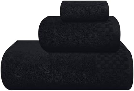 MyOwn Ultra Soft 3 Pack Cotton Towel Set, Contains a Bath Towels 28x55 inch, a Hand Towels 16x24 inch & a Wash Coths 12x12 inch, Ideal Everyday use, Compact & Lightweight - Black