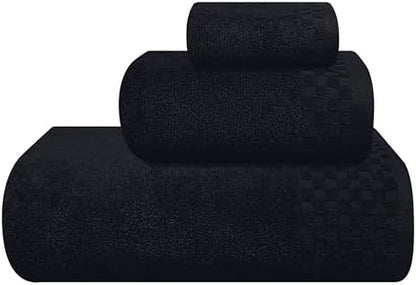 MyOwn Ultra Soft 3 Pack Cotton Towel Set, Contains a Bath Towels 28x55 inch, a Hand Towels 16x24 inch & a Wash Coths 12x12 inch, Ideal Everyday use, Compact & Lightweight - Black