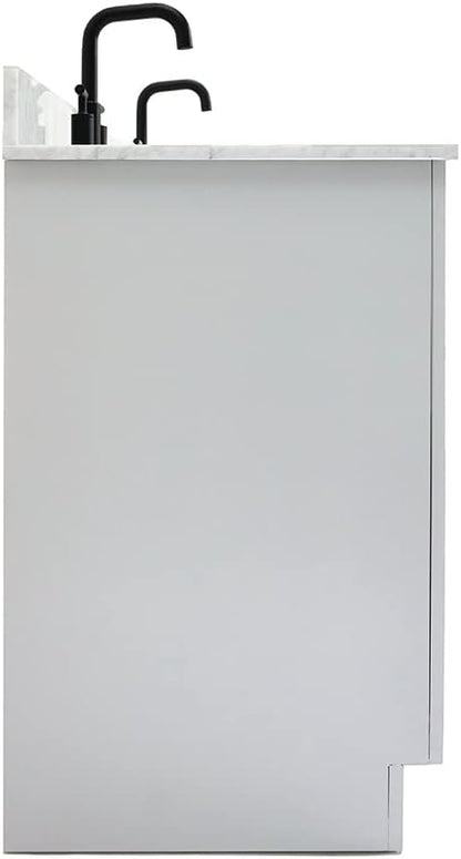 ARIEL Hepburn 72-inch Bathroom Vanity with Sink,Solid Wood, 0.75-inch Italian Carrara Marble Countertop & Backsplash, Double Oval Porcelain Sink, 4 Soft Closing Doors, 6 Dovetail Drawers, Grey