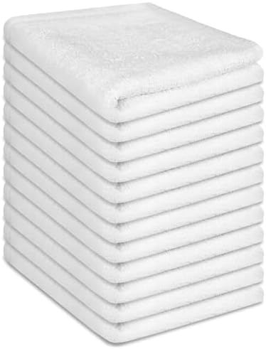 100% Cotton Washcloths Set, 12-Pack White Wash Cloths, 12x12 Inch