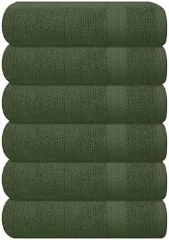 GLAMBURG Ultra Soft 6-Piece Hand Towel Set 16x28-100% Ringspun Cotton - Durable & Highly Absorbent Hand Towels - Ideal for use in Bathroom, Kitchen, Gym, Spa & General Cleaning - Olive Green