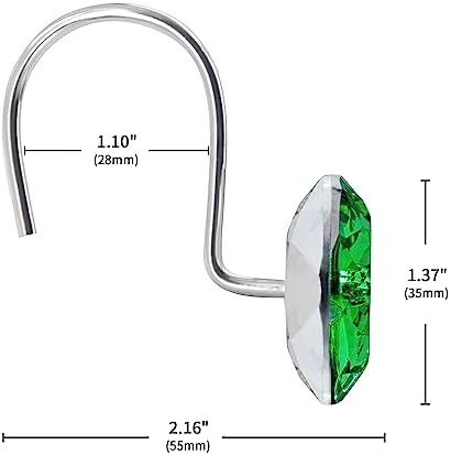 Green Diamond Crystal Bling Shower Curtain Hooks Rings for Bathroom,12PCS