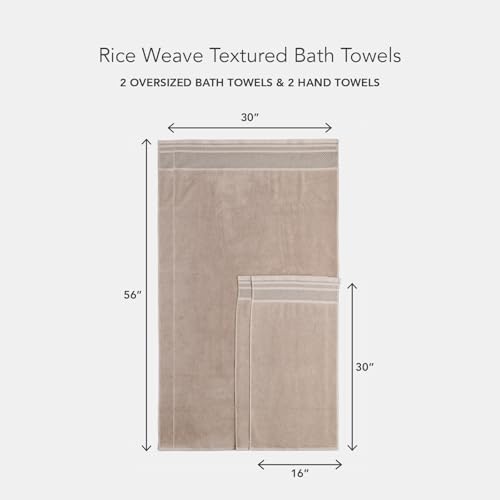 Texere 100% Organic Cotton Rice Weave Jacquard 700 GSM Luxury Bath Towel Sets - Ultra Soft and Absorbent Hotel and Spa Quality (Rice Weave, Oxford Tan, 2 Bath & 2 Hand Towels)