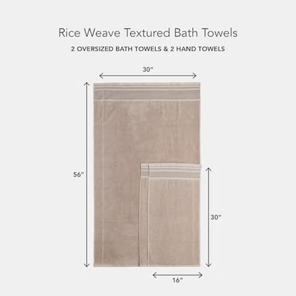 Texere 100% Organic Cotton Rice Weave Jacquard 700 GSM Luxury Bath Towel Sets - Ultra Soft and Absorbent Hotel and Spa Quality (Rice Weave, Oxford Tan, 2 Bath & 2 Hand Towels)