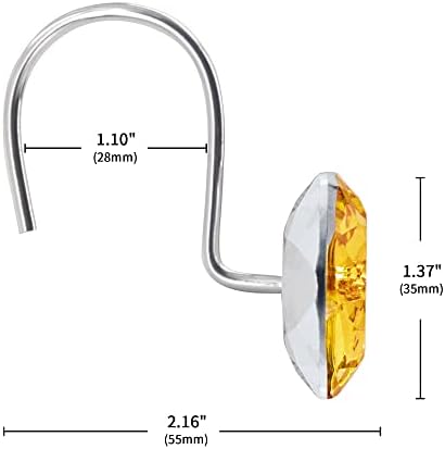 Gold Diamond Crystal Bling Shower Curtain Hooks Rings for Bathroom,12PCS