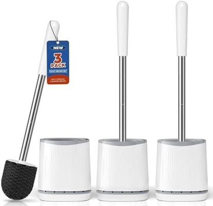 TRENTI Toilet Brush and Holder Set - Bristles Bowl Brush Head with Ventilated Holder, Wall Mounted Compact Set for Bathroom Deep Cleaning