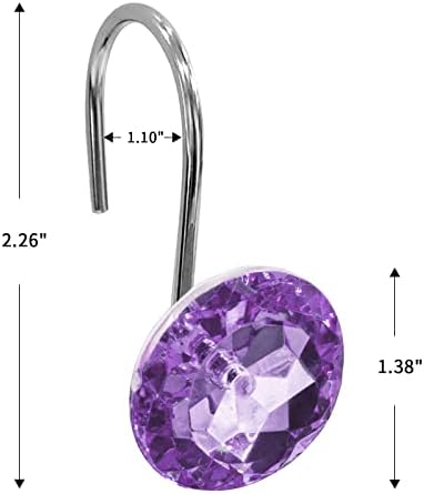Crystal Diamond Round Shower Curtain Hooks Rings for Bathroom,Purple,12PCS