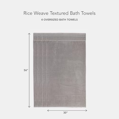 Texere 100% Organic Cotton Rice Weave Jacquard 700 GSM Luxury Bath Towel Sets - Ultra Soft and Absorbent Hotel and Spa Quality (Rice Weave, Cathedral Gray, 4 Bath Towels)