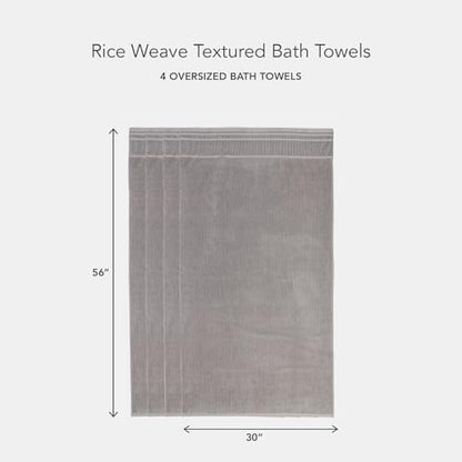 Texere 100% Organic Cotton Rice Weave Jacquard 700 GSM Luxury Bath Towel Sets - Ultra Soft and Absorbent Hotel and Spa Quality (Rice Weave, Cathedral Gray, 4 Bath Towels)