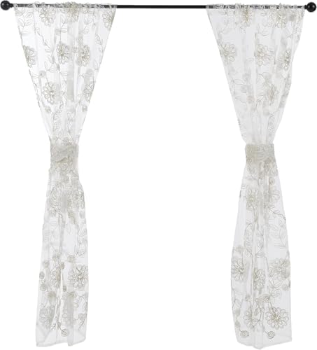 Zahari Home Rose Vine Window Curtain Fabric Laced Window Curtain for Bathroom Kitchen Living Room, 36" x 54" Each, Set of 2, Beige