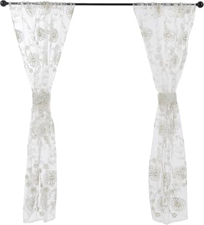 Zahari Home Rose Vine Window Curtain Fabric Laced Window Curtain for Bathroom Kitchen Living Room, 36" x 54" Each, Set of 2, Beige