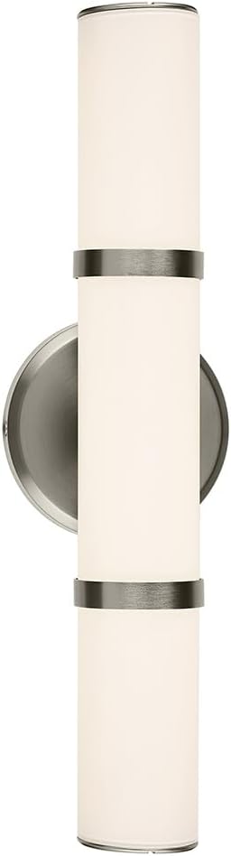 Kichler Rosh 18" LED Small Bath Bar with White Glass in Brushed Nickel, Modern Minimalist, for Vanity, Fireplace, Buffet, Hallway, Vanity Mirror, (18" W x 5" H), 55187NILED