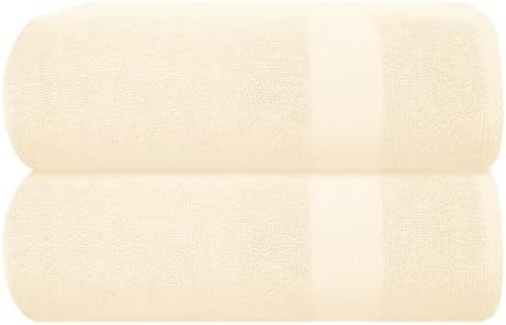 GLAMBURG Premium Cotton Oversized 2 Pack Bath Sheet 35x70-100% Pure Cotton - Ideal for Everyday use - Ultra Soft & Highly Absorbent - Machine Washable – Ivory