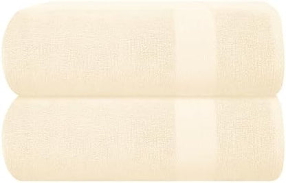 GLAMBURG Premium Cotton Oversized 2 Pack Bath Sheet 35x70-100% Pure Cotton - Ideal for Everyday use - Ultra Soft & Highly Absorbent - Machine Washable – Ivory