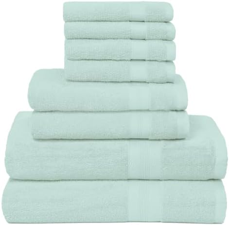 BOUTIQUO 8 Piece Towel Set 100% Ring Spun Cotton, 2 Bath Towels 27X54, 2 Hand Towels 16X28 and 4 Washcloths 13X13 - Ultra Soft Highly Absorbent Machine Washable Hotel Spa Quality - Sea Green