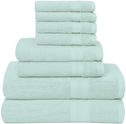 BOUTIQUO 8 Piece Towel Set 100% Ring Spun Cotton, 2 Bath Towels 27X54, 2 Hand Towels 16X28 and 4 Washcloths 13X13 - Ultra Soft Highly Absorbent Machine Washable Hotel Spa Quality - Sea Green